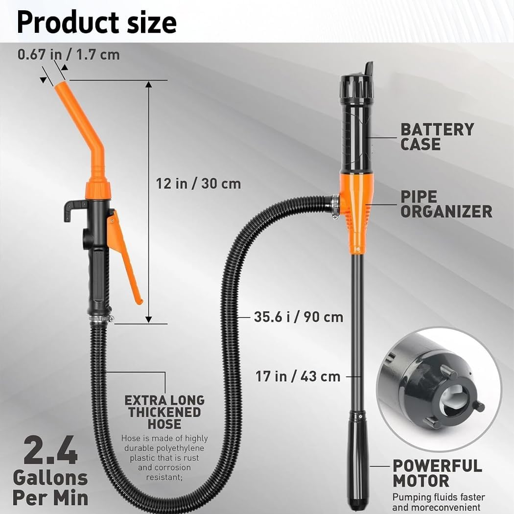2.4 Gallons Electric Syphon Pump Battery Operated Petrol Oil Water Fuel Transfer Blue - Orange image number 3