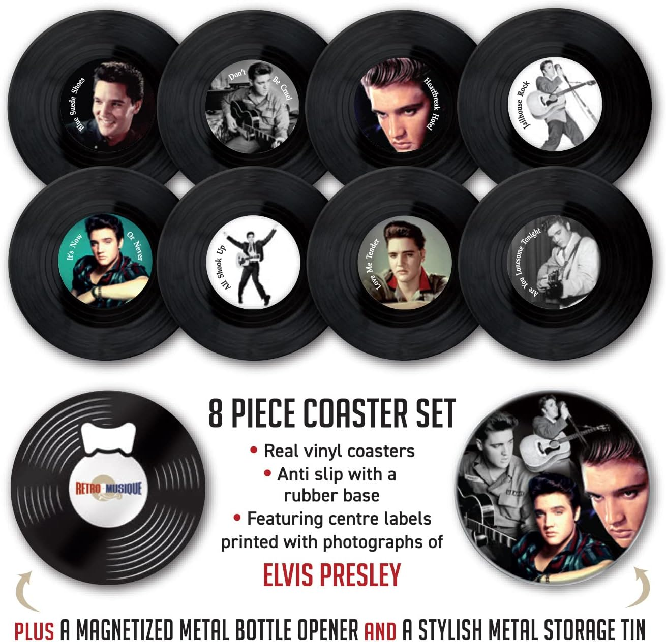 Coasters: Elvis-Elvis 8 Piece Coaster Set with Metal Tin image number 5