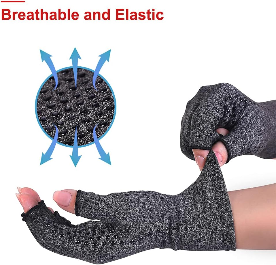 Donfri 2 Pairs Arthritis Gloves Fingerless Gloves Non Slip Compression Gloves for Rheumatoid & Osteoarthritis Hand Gloves Provide Arthritic Joint Pain Symptom Relief Men & Women M image number 5