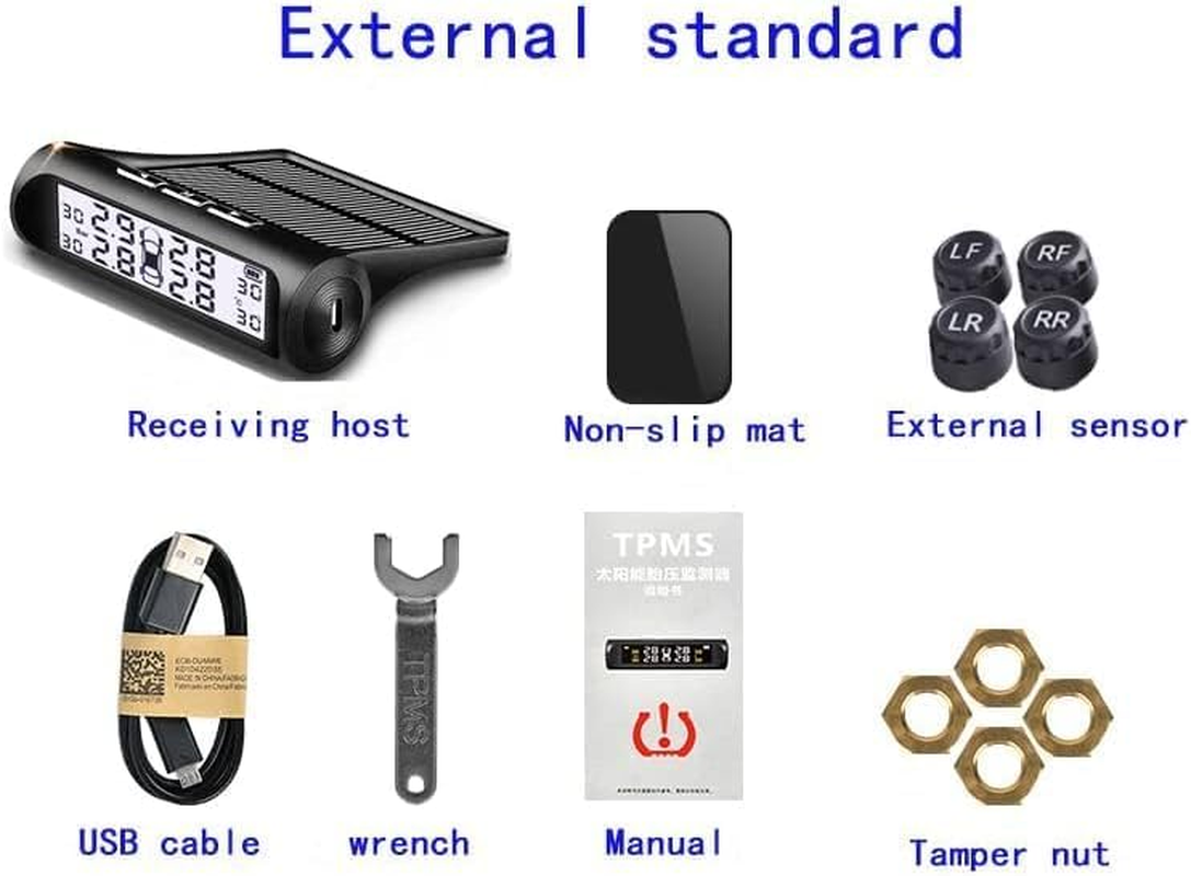 B-Qtech Solar Power Tire Pressure Monitoring System TPMS Tire Monitor with 4 External Sensors 0-6Bar(87Psi), Real Time Pressure Temperature Alarm for RV Trailer Pickup