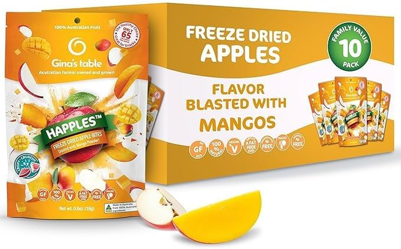 Gina&rsquo;S Table Happles 18G Freeze-Dried Fruit Snack &ndash; Natural Freeze-Dried Fruit &ndash; Apple Crisps &ndash; Healthy Fruit Snacks for Kids &ndash; Low-Calorie Snacks &ndash; Apple & Mango (10 Pack) image number 3