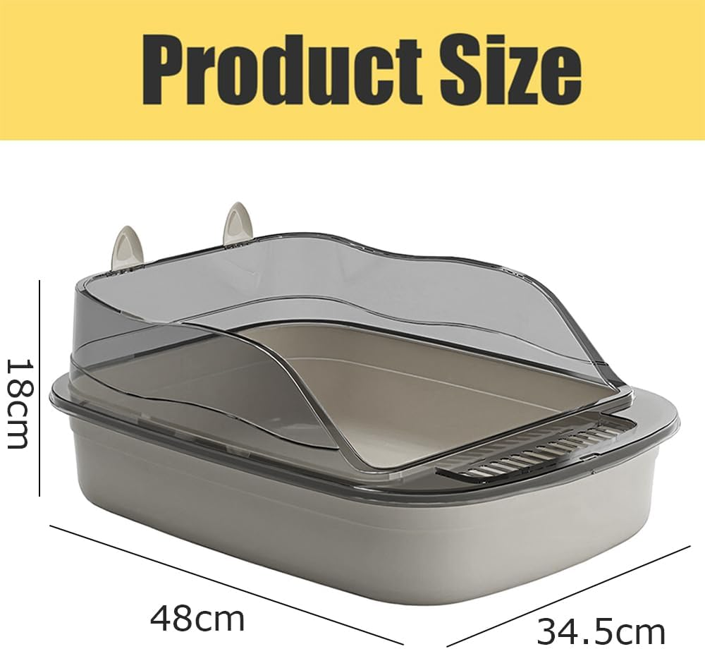 Open Cat Litter Tray Box Kitty Toilet with Extra Large Entry and Splash Guard,Easy Clean,Includes Litter Scoop,Stylish & Spacious Design for Larger Cats,Anti-Leakage,Non-Sticky (Grey) image number 4