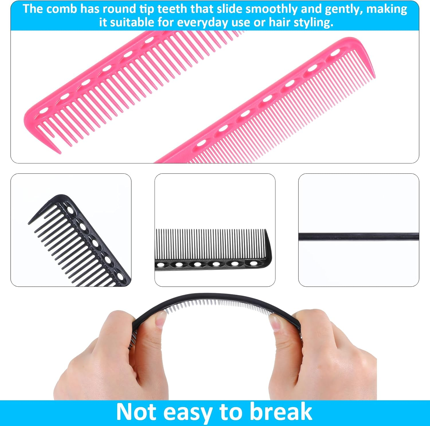 4 Pieces Carbon Comb, Hair Cutting Comb, Antistatic Hairdressing Comb, Shatterproof Professional Hair Comb Styling Comb for Hairdressers, Heat Resistant Hair Comb for Men, Women, Home, Salon, Hair image number 4