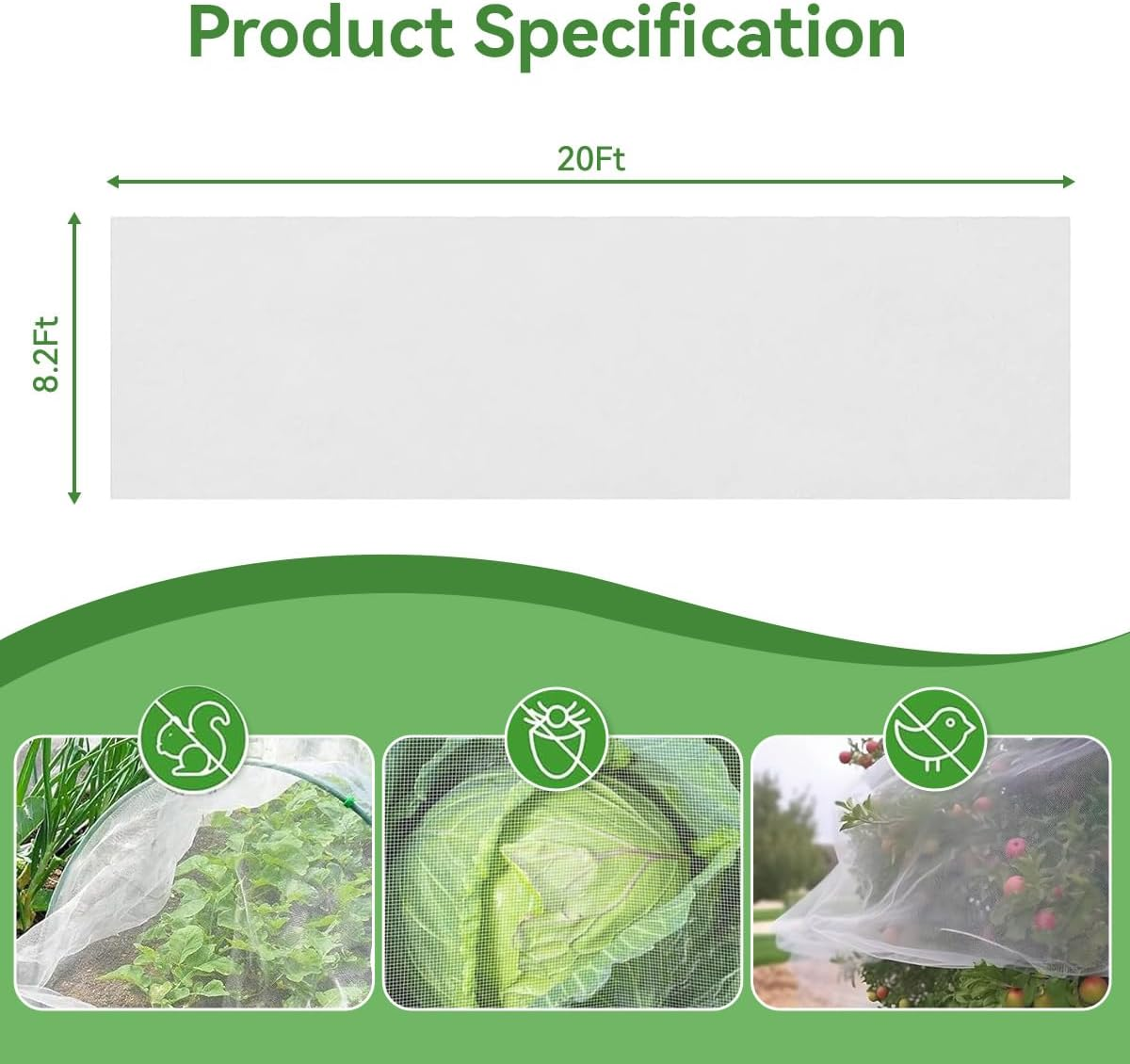 2 Pack 8.2 X 20Ft Garden Netting, Garden Mesh Netting Greenhouse Protection Net Reusable Plant Covers for Protect Vegetables Fruits Plant Flower Crop Screen Barrier Net Row Covers image number 5