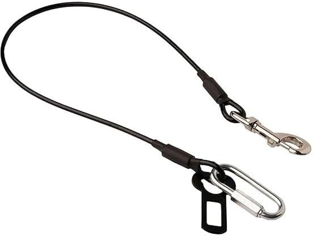 Dog Car Seat Belt Restraint - No-Chew Heavy Duty Car Seatbelt for Pets - Coated Steel Rope to Prevent Chewing (Black, One Size) image number 4