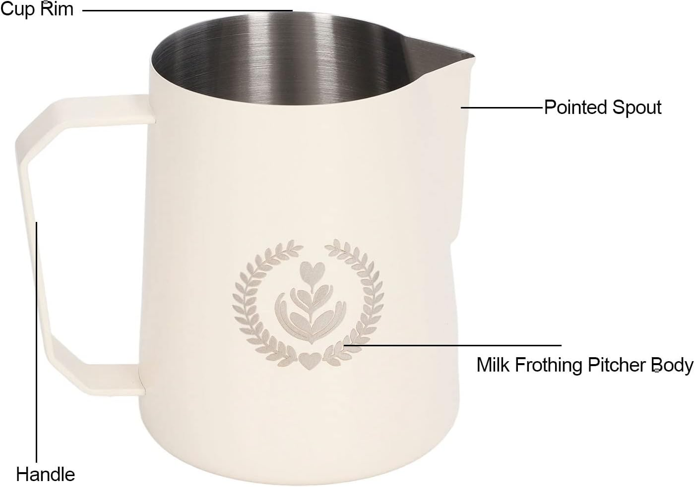 Milk Frothing Pitcher, Milk Frothing Pitcher Stainless Steel, 450Ml Milk Frother Pitcher, Coffee Milk Frothing Cup, for Making Coffee (14) - Matte Beige image number 3