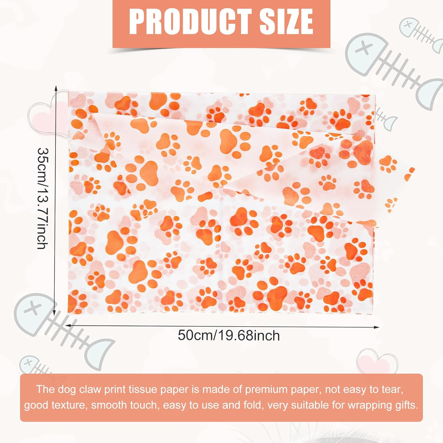 30 Tissue Paper Sheets, 14X20 Inch Dog Paw Tissue Paper Gift Wrap Paper for Gift Bag Packaging Christmas Wedding Birthday Party Art DIY Crafts Supplies (Orange) - Orange image number 2