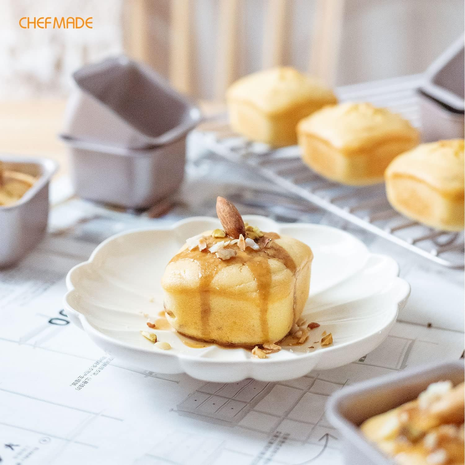 CHEFMADE Mini Brownie Cake Pan Set, 2.4-Inch 4Pcs Non-Stick Square Muffin Pan Blondie Bakeware for Oven and Instant Pot Baking (Champagne Gold) image number 5