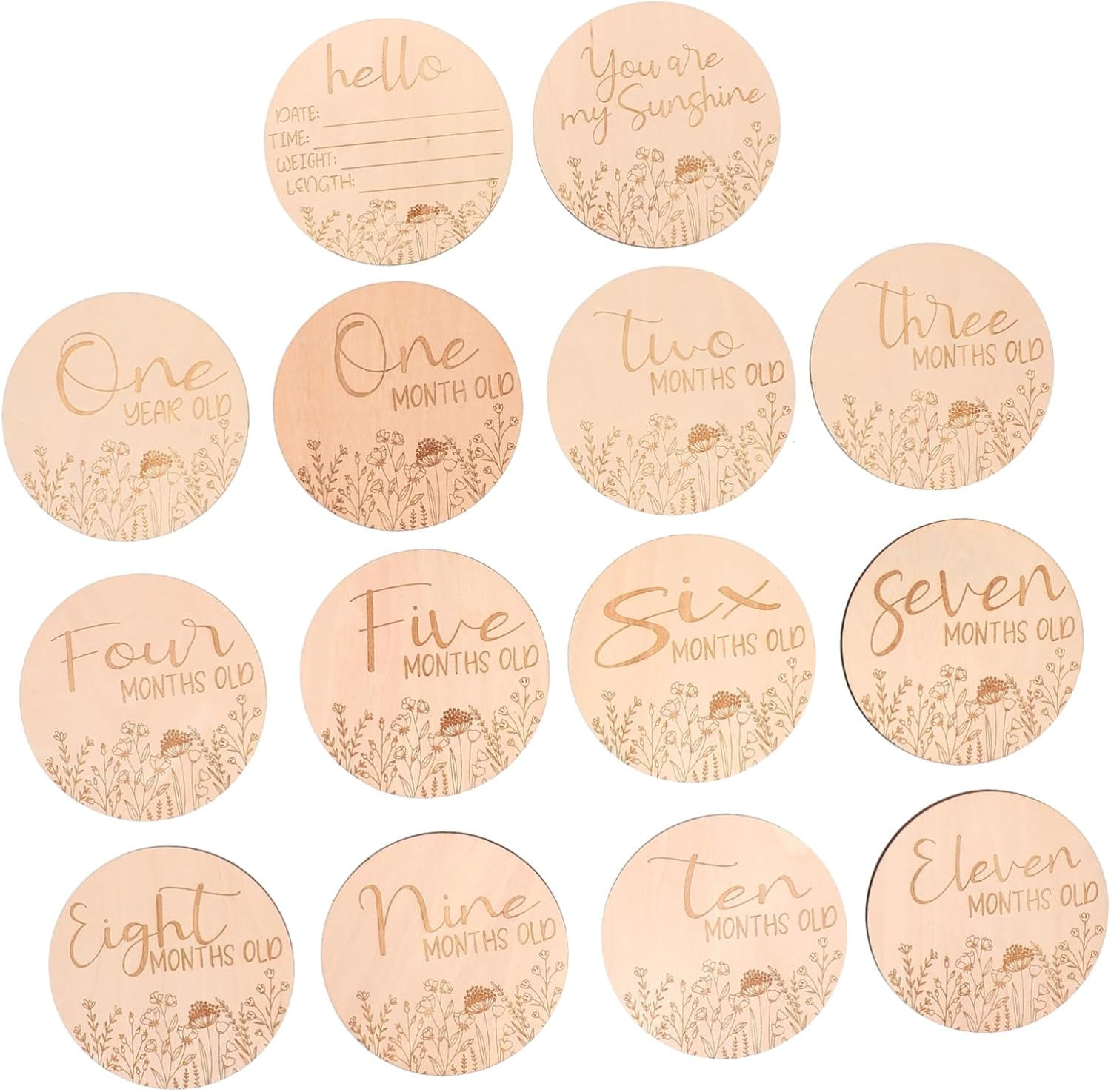 14Pcs Wooden Baby Milestone Cards Monthly Growth Photo Prop Signs for Infants Newborns Birth Announcement Set