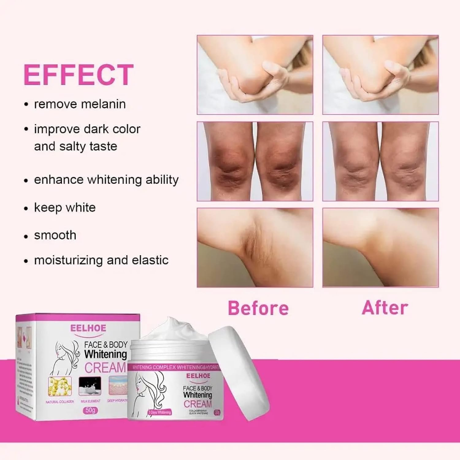 2Pcs Face and Body Whitening Cream, Dark Skin Permanent Bleching Cream Whitening Lightening Brightening, Retinol Whitening Cream for Underarm Armpit Knees Elbows Sensitive Area -50G image number 1