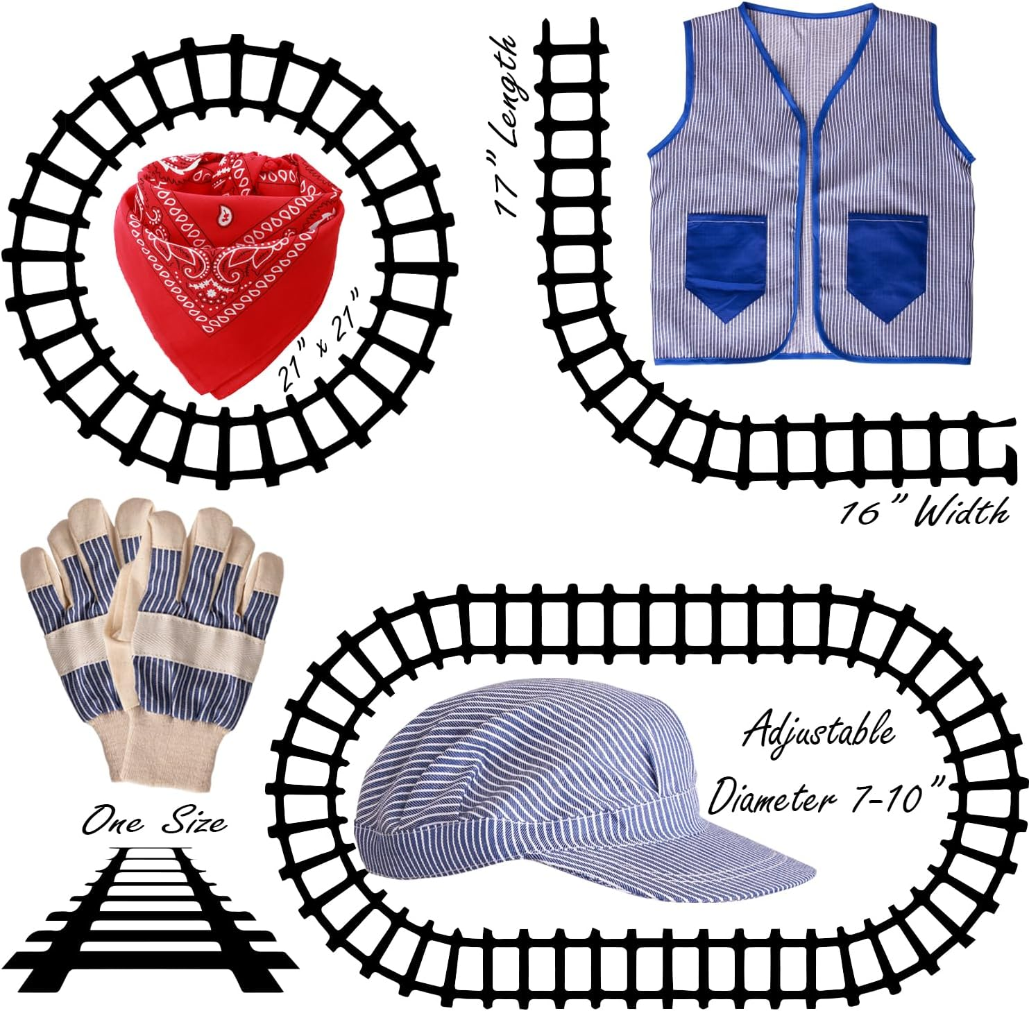 Tigerdoe Kids Train Engineer Costume Set - 3 PC Set -Train Conductor Hat, Conductor Vest, Red Bandana and Gloves -Childs Train Conductor Dress up Kit