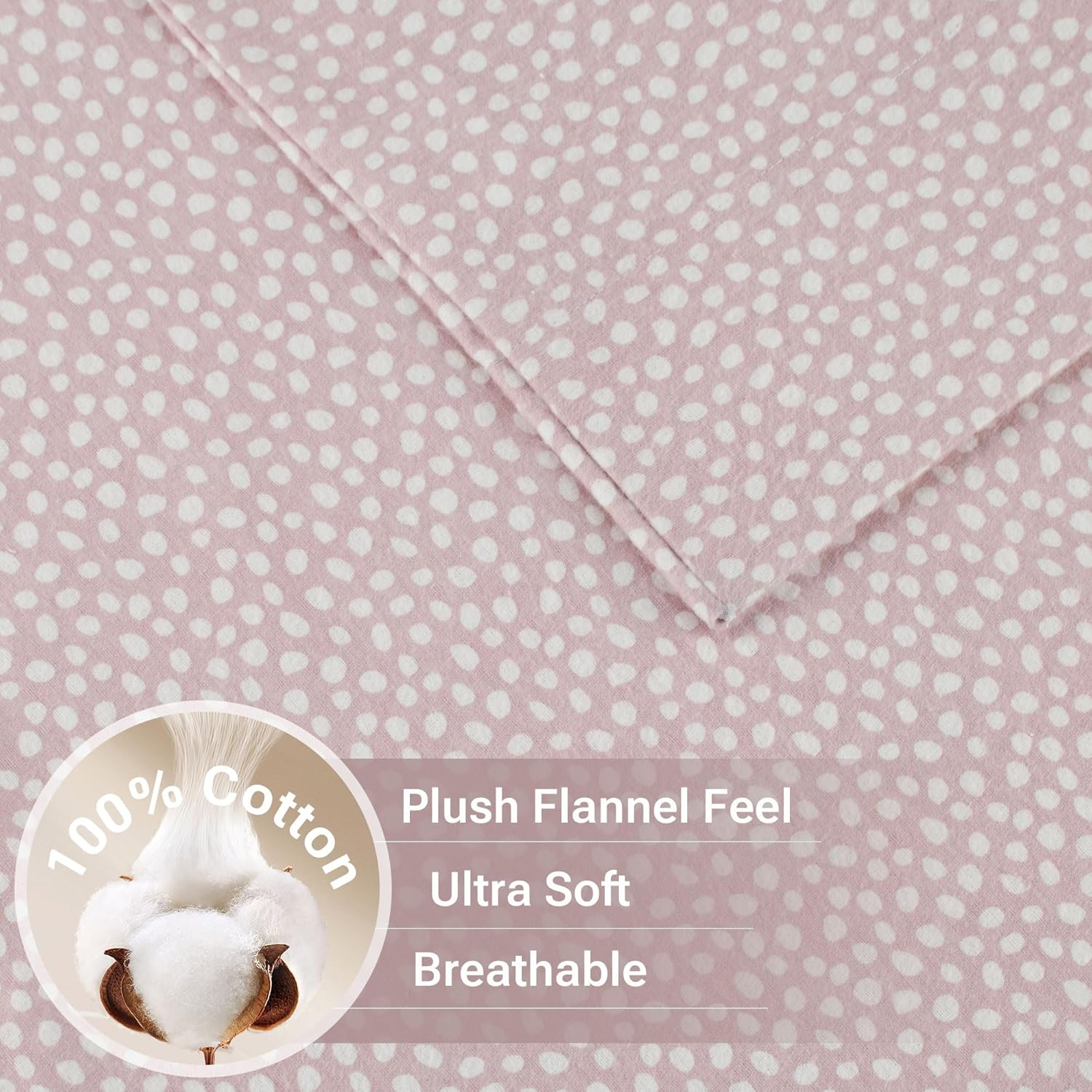 Sleep Philosophy True North Cozy Flannel Warm 100% Cotton Sheet - Novelty Print Animals Stars Cute Ultra Soft Cold Weather Bedding Set, Full, Blush Dots 4 Piece