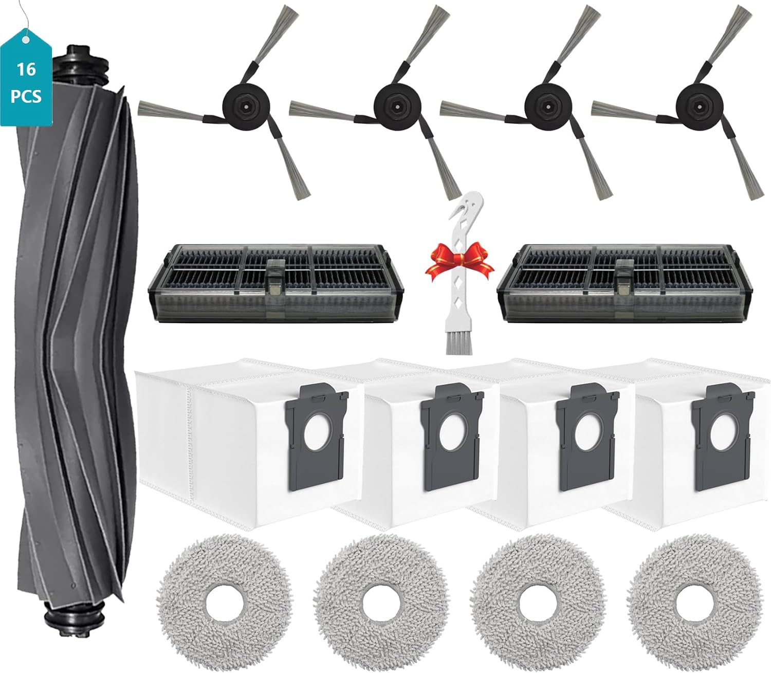 X40 Ultra Replacement Parts Kit Compatible with Dreame X40 Ultra/L40 Ultra/Mova P50 Pro Ultra Robotic Vacuum Accessories,1 Roller Brush,6 Side Brushes,4 Filter,4 Mop Pads,4 Dust Bags,1 Cleaning Brush image number 4