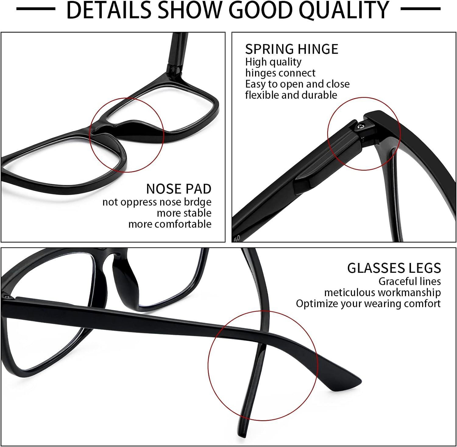 VIDEBLA 5 Pack Blue Light Blocking Reading Glasses,Spring Hinge Readers for Women Men,Anti UV Ray Filter Nerd Eyeglasses, Mix, Medium - 2.25 X, 5 Mix Color C1 image number 5