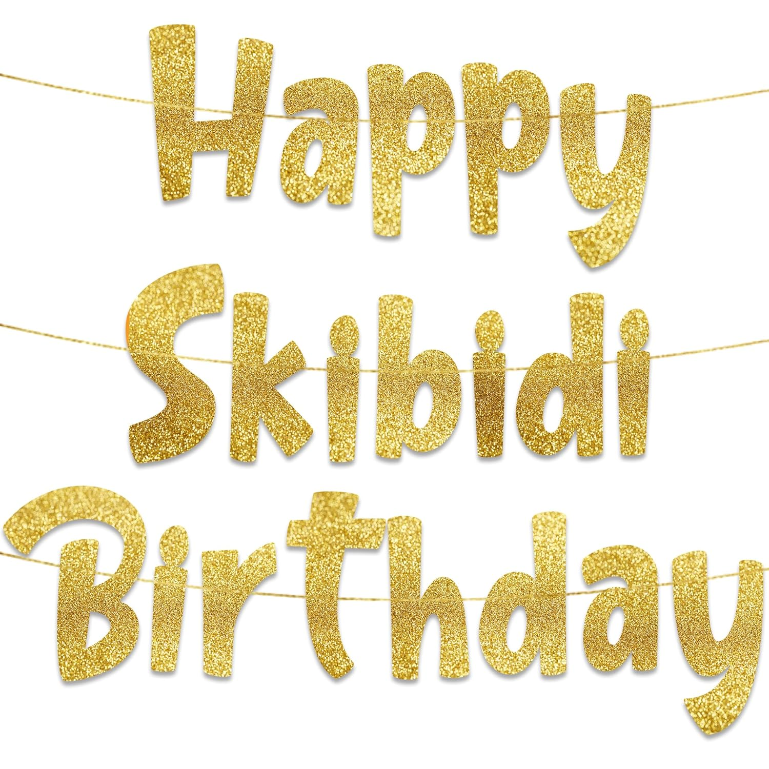 Happy Skibidi Birthday Gold Glitter Banner - Gen Z Slag - Funny Zoomer Birthday Decorations, Favors, Supplies, Ideas and Gifts image number 1