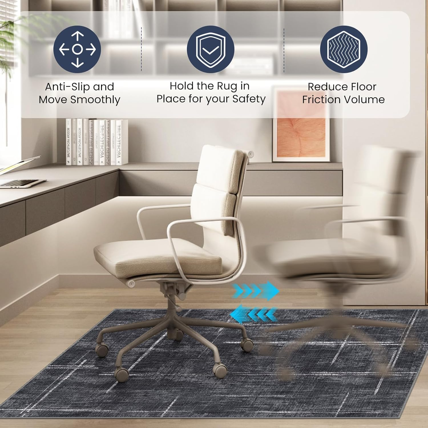 Office Chair Mat, Xinm 100 * 120Cm Anti-Slip Desk Chair Mat for Rolling Computer Chair Hard Floor Low Pile Carpet Floor Protector for Home Office, Easy Glide and Flat without Curling- Black image number 4