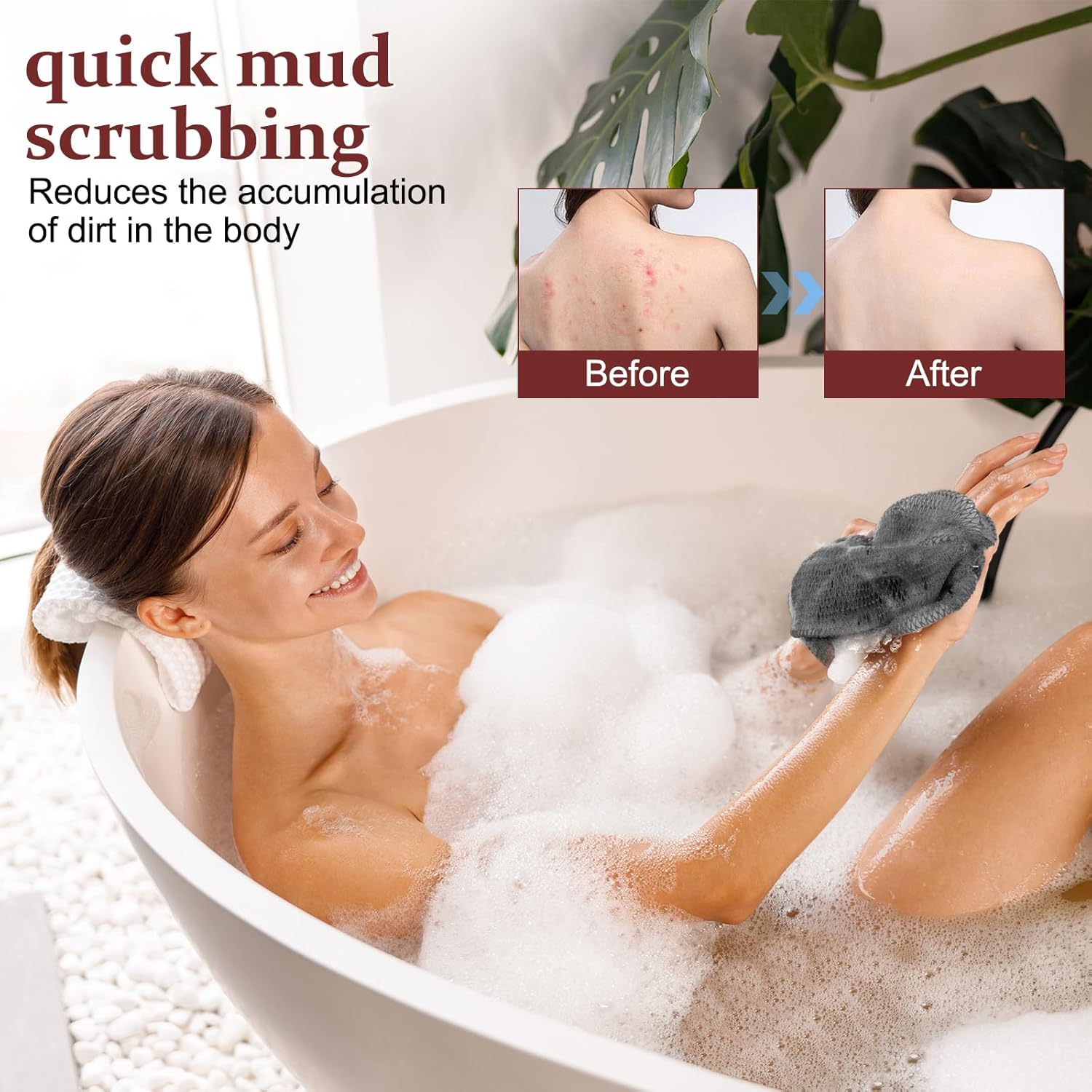 African Net Sponge with Knots,Authentic Exfoliating Bath Sponge for Deep Cleansing, Long-Lasting Body Scrub, Shower & Bath Accessories for Women & Men (Dark Grey) - Brown image number 4