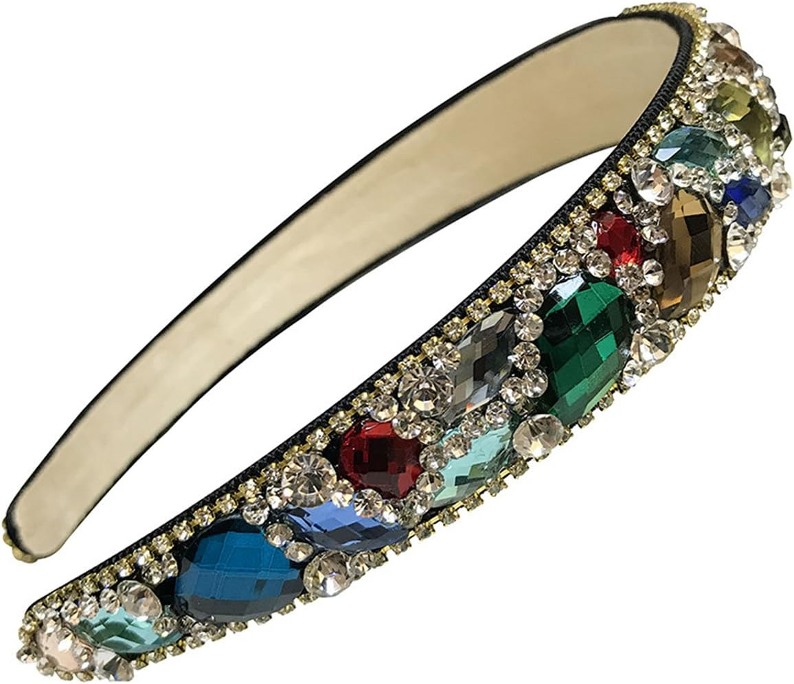 Handmade Luxury Irregular Sparkle Crystal Rhinestone Wide-Edge Headband Hair Hoop Band - Fashion Hair-Band Headwear Accessories for Women Lady Girls (Champagne) - Blue image number 4