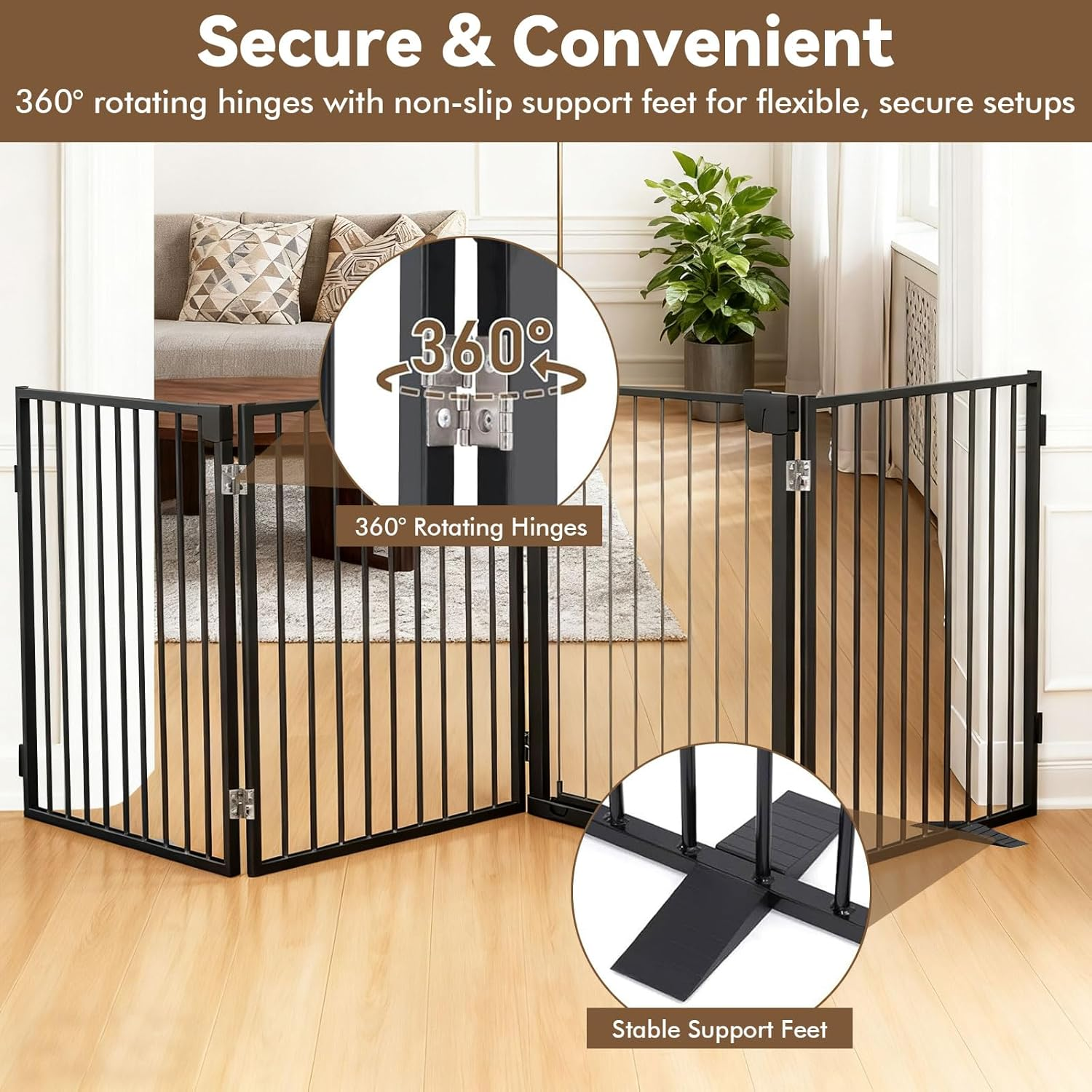 2 Panels Metal Dog Gate for Doorways Folding Pet Barrier, Adjustable Indoor Outdoor Dogs Fence with Support Feet Freestanding Dog Gates Indoor, Black, 132&times;76 Cm image number 1