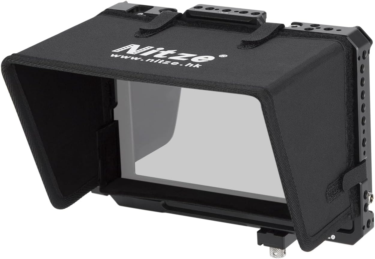 Nitze Cage for Blackmagic Design Video Assist 7" 12G Monitor with Sunhood, HDMI Cable Clamp and USB-C Cable Clamp - JT-B02B