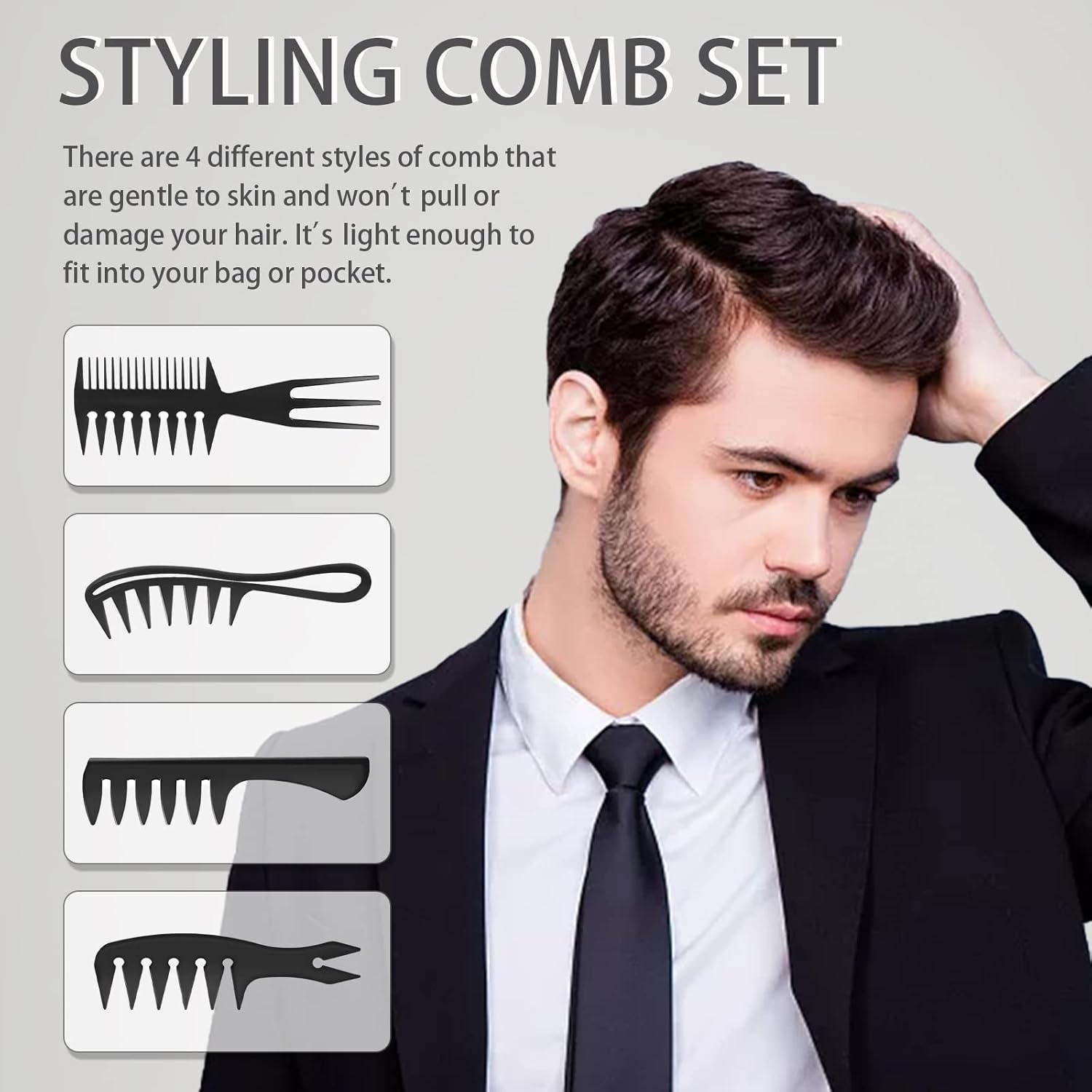 Aphrordity Pack of 4 Styling Combs Wide Teeth Combs Curling Comb Highlight Comb Shark Tooth Comb Styling Comb Men Women Hairdresser Wide Teeth Fork Comb image number 2