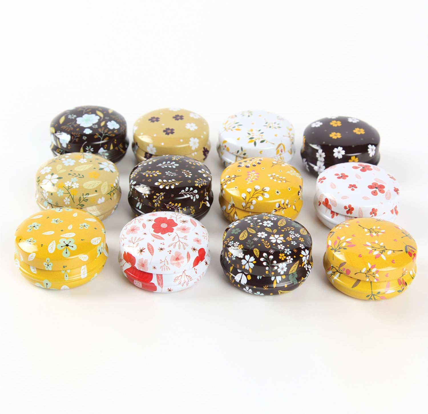 Skylarlife Lip Balm Tin Jars/ Cream Jar Skylarlife Metal Tin with Lid/ Tin Cans/ Gift Containers for Candles Making, DIY Lip Balm Containers, Cosmetics Ointment, Cream Jar Jewelry round Jars with Lids/ Pack of 12 (Cartoon, Nature, Flower, Universe) (Flower) image number 3