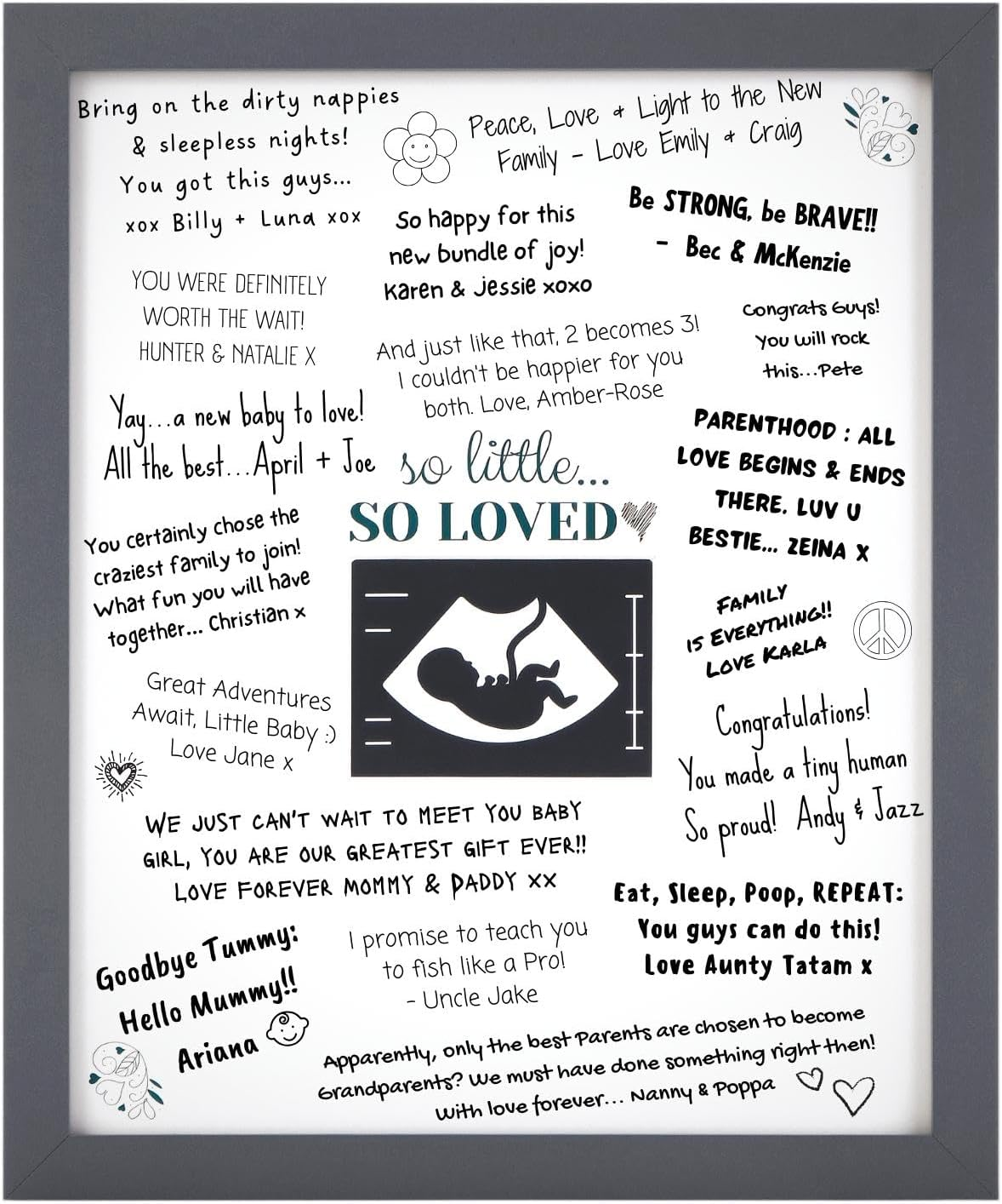 Baby Shower Guest Book Frame (Suits Single Baby or Twins) Ultrasound Picture Frame to Sign - Sonogram Photo Frame - Adorable Guest Book Alternative - Pregnancy/Nursery Keepsake for Mum to Be (CLASSIC WHITE)