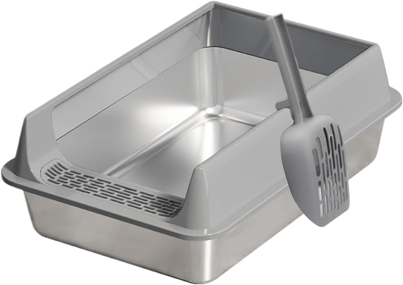 YNPQTDS Cat Litter Tray 40 X 30 X 19 Cm Recessed Semi-Open Cat Litter Tray with Shovel Odour Resistant Cat Litter Tray Stainless Steel for Large Medium Small Cats