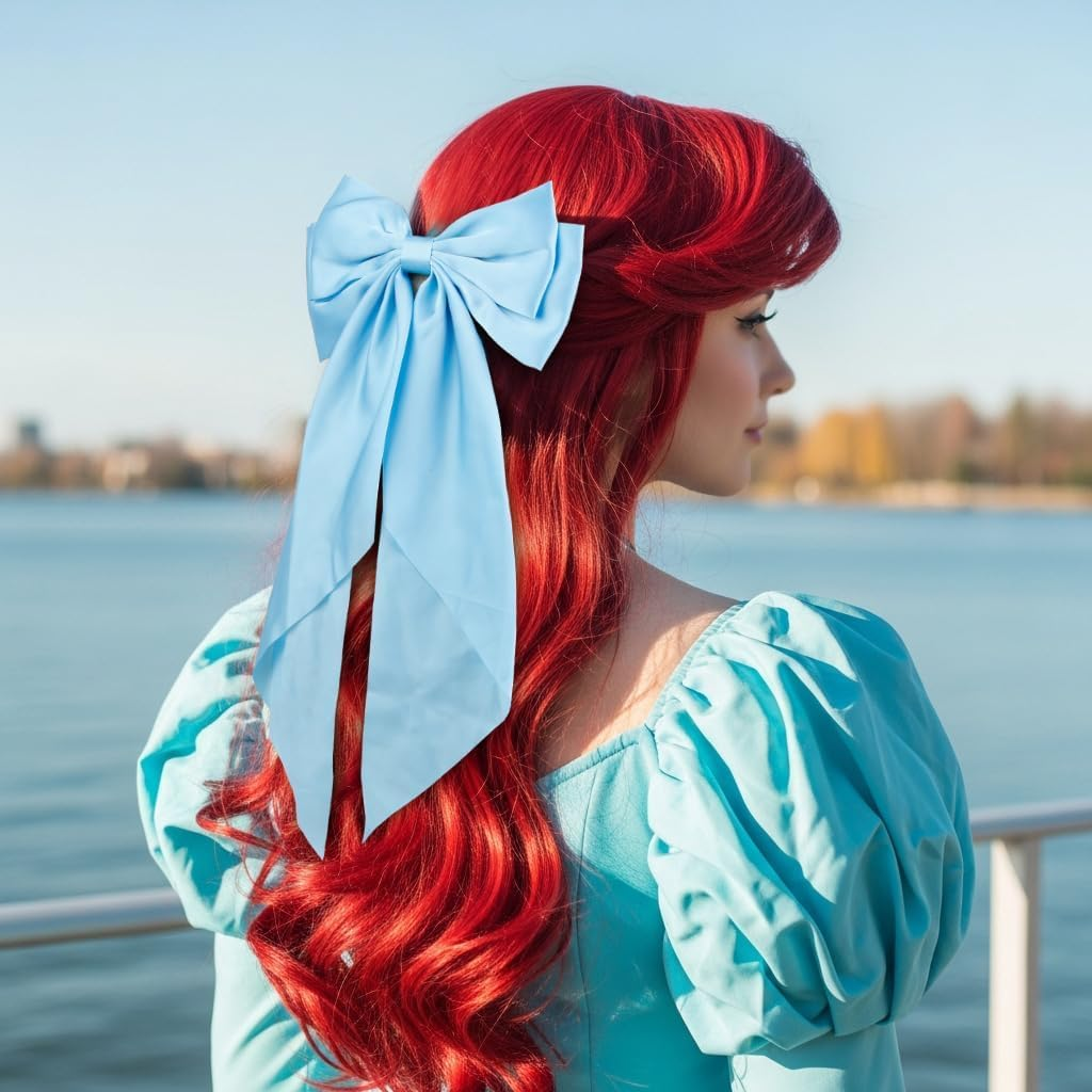 Hair Bows for Women Clips Big Hair Bow Ribbon, Long Silky Satin Ribbon Bows for Oversized,Light Blue Large Hairbow Barrettes Coquette Hair Accessories for Women Girls Aesthetic - Blue image number 3