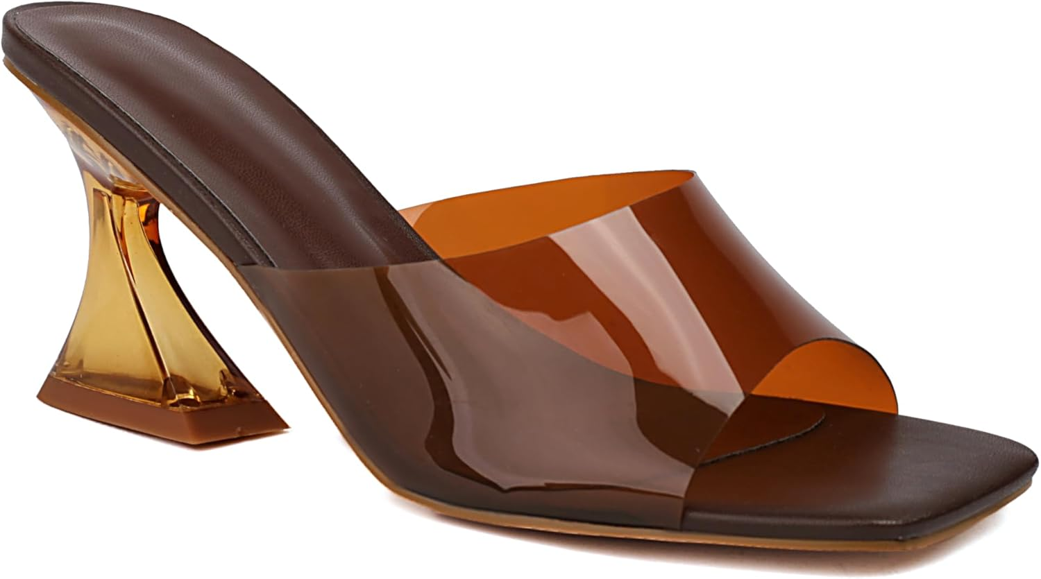 Bapolee Women Sexy Clear Kitten Heels Sandals Transparent Square Open Toe Slipper Dress Shoes