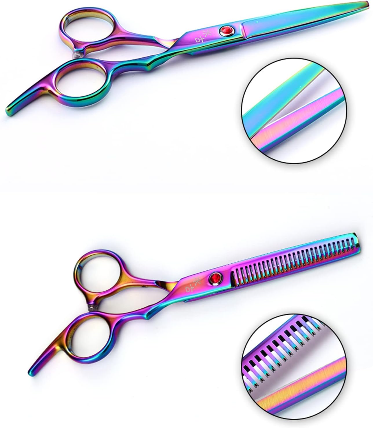 TAVVKE Professional Hair Cutting and Thinning Scissors - Titanium Coated - Barber Hair Cutting and Thinning Scissors with Pouch - Stainless Steel - Adjustable Tension Knob image number 5