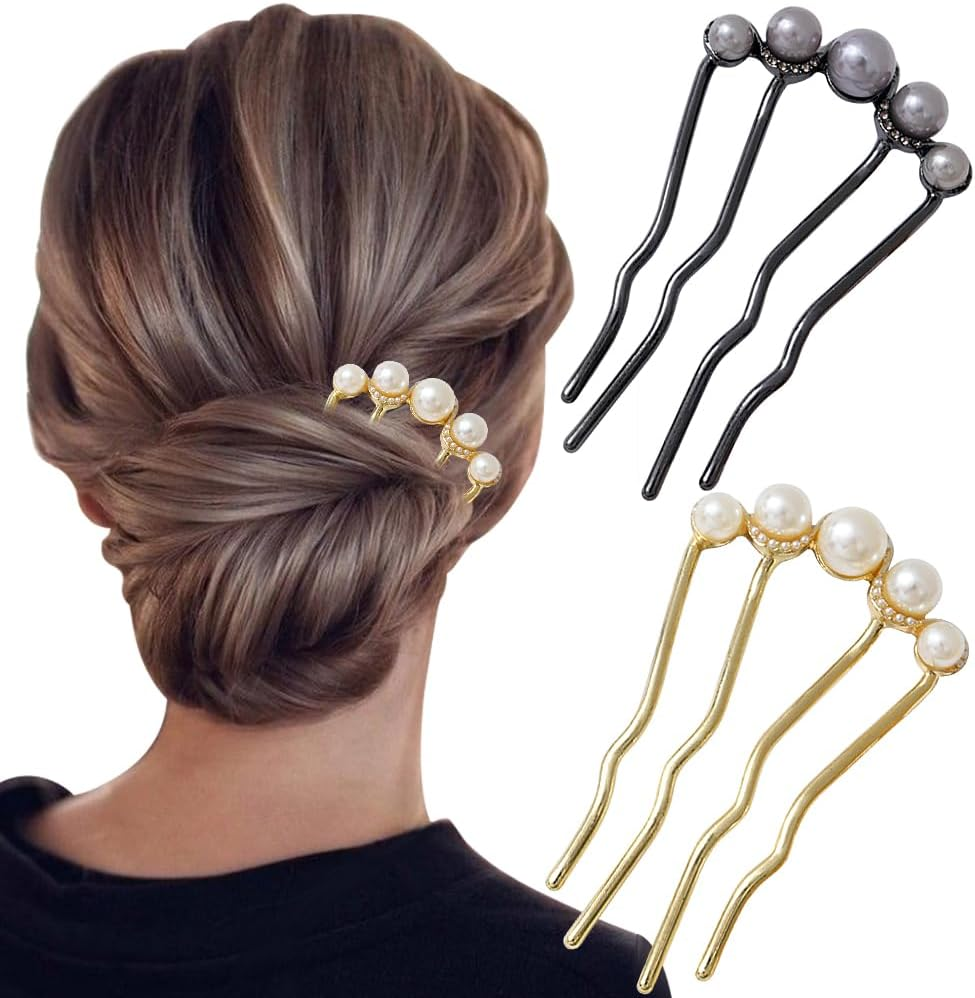 Kinretixia Pack of 2 Pearl Hair Pins in U Shape, Side Comb for Bridal Hair, Metal Hairpin, Vintage Hair Fork Clips for Women, Ideal for Weddings and Parties image number 4