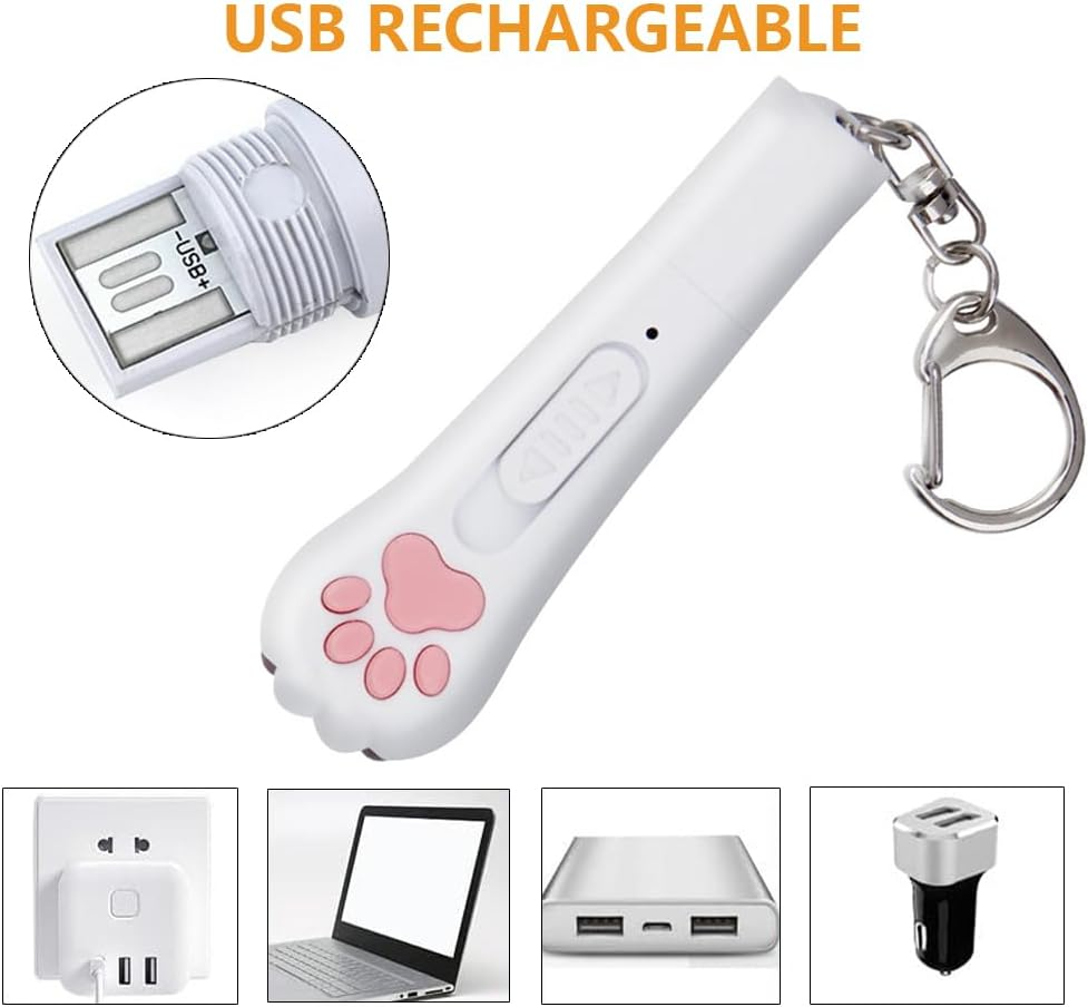 Vekol Cat Laser Toy, LED Pointer Interactive Toys Indoor Cats Dogs Laser, Long Range 5 Modes Laser Projection Playpen USB Rechargeable for Kitten Outdoor Pet Chasing Exercise (White) image number 5