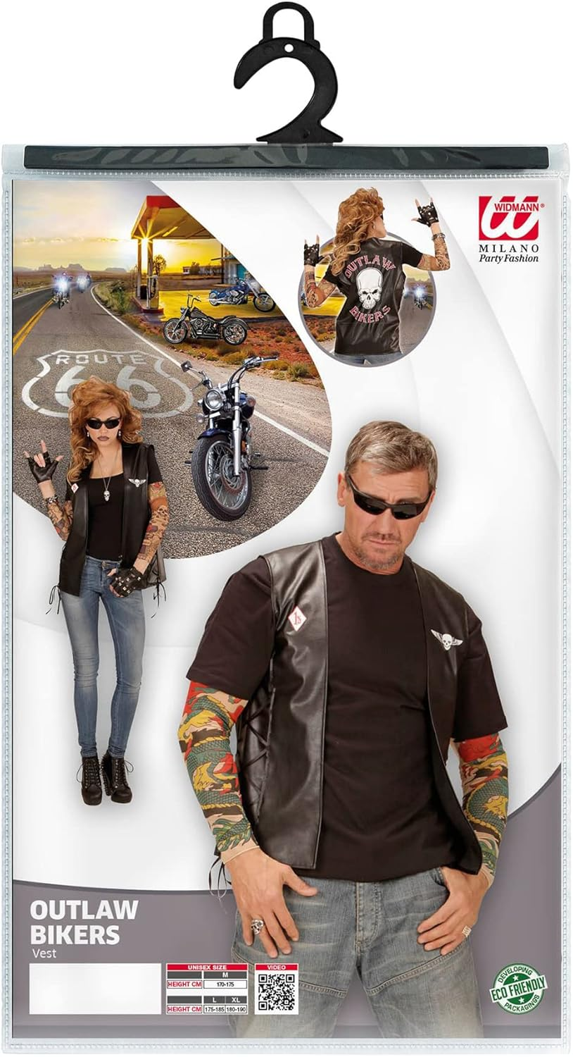 Widmann - Kost&uuml;m Biker Weste Outlaw, Im Lederlook, Rocker, Faschingskost&uuml;me, Karneval, Halloween image number 3
