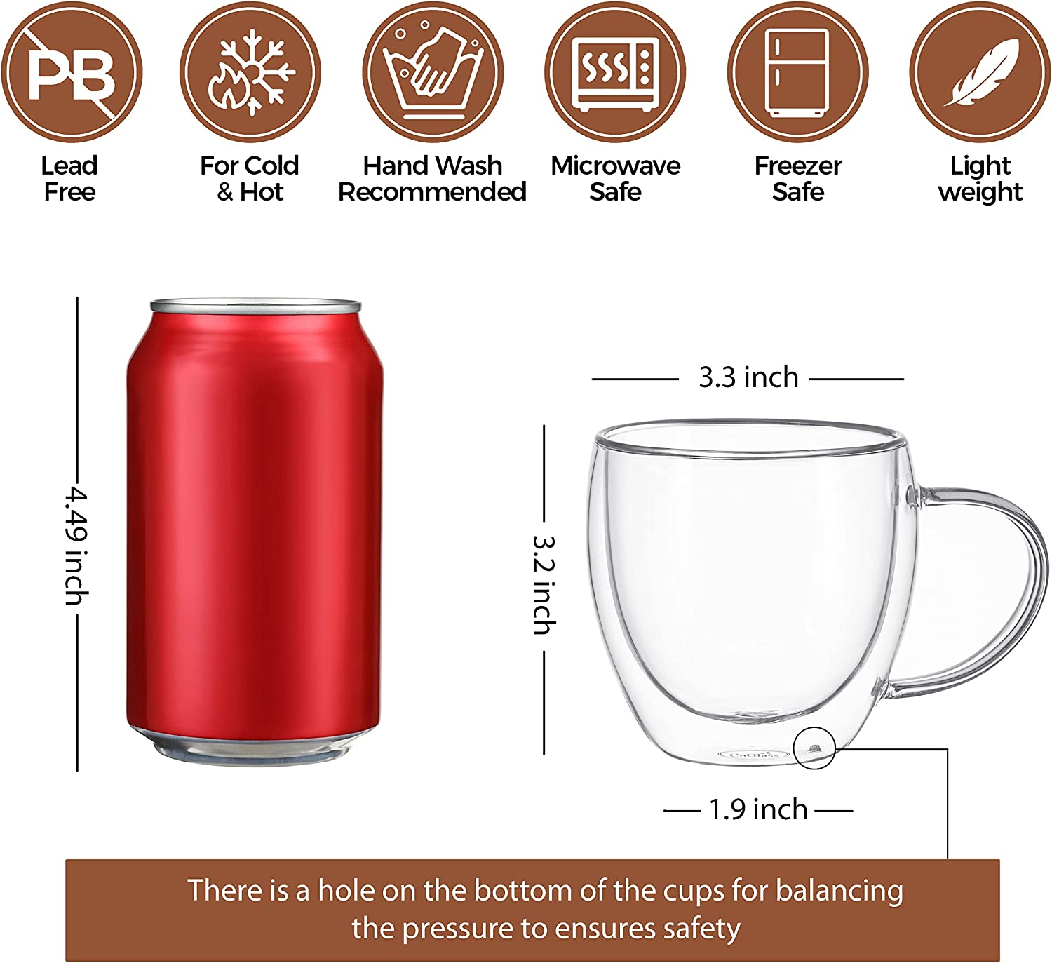 CNGLASS 250Ml Glass Coffee Mugs,Double Wall Insulated Glass Mugs with Handle,Clear Espresso Mugs for Latte,Cappuccino,Tea Bag,Set of 4 - 150Ml(4-Pack) image number 2