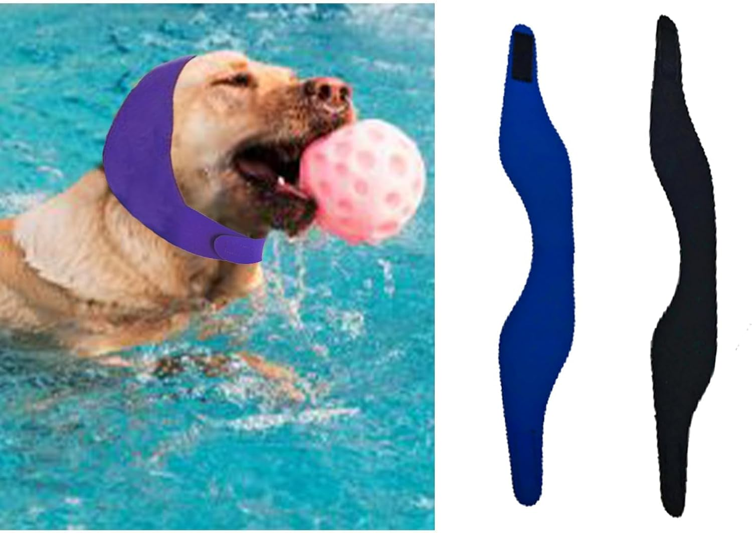 MANON ROSA Dog Ear Covers for Bathing & Swimming Waterproof &ndash; 2Pcs Upgraded Anti-Slip Dog Shower Swim Cap, Ear Plugs, and Rain Hat for Medium Large Dogs Puppies Cats (1 Pink 1 Purple,M)