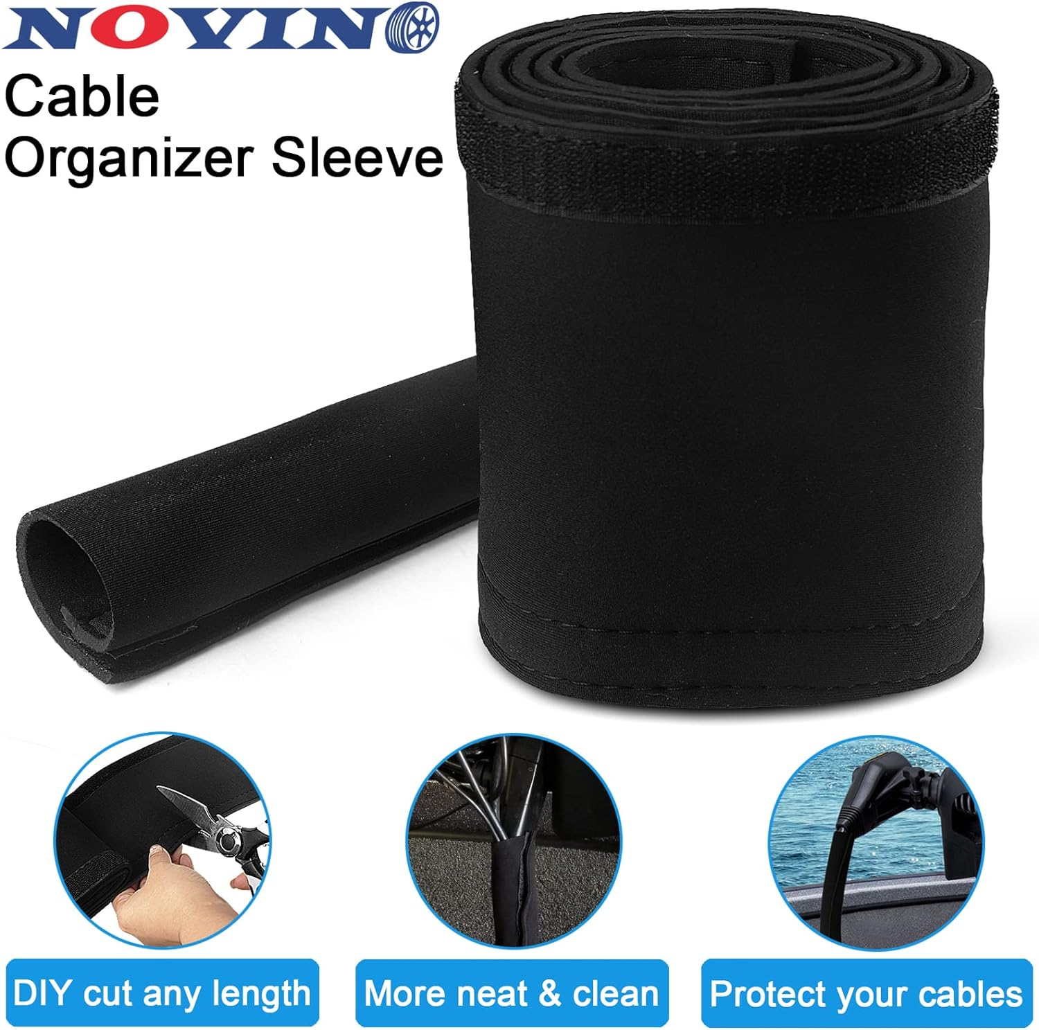Trolling Motor Cable Sleeve, 60" L Black Neoprene Trolling Motor Sleeve Wire Cover Cable Wrap Organizer image number 2