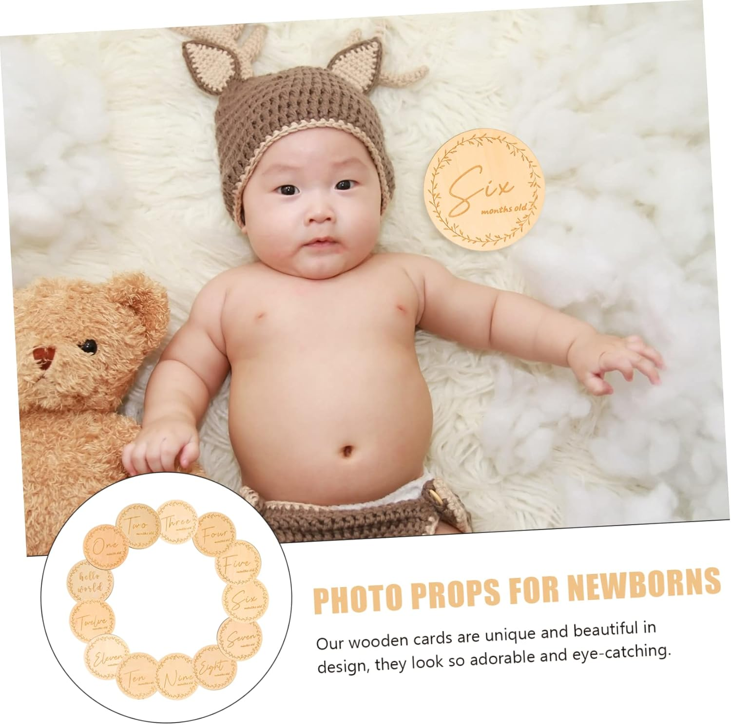 13Pcs Milestone Cards Wooden Carving Milestone Signs Photo Props for Newborns Love Newborn Gifts round Discs image number 3