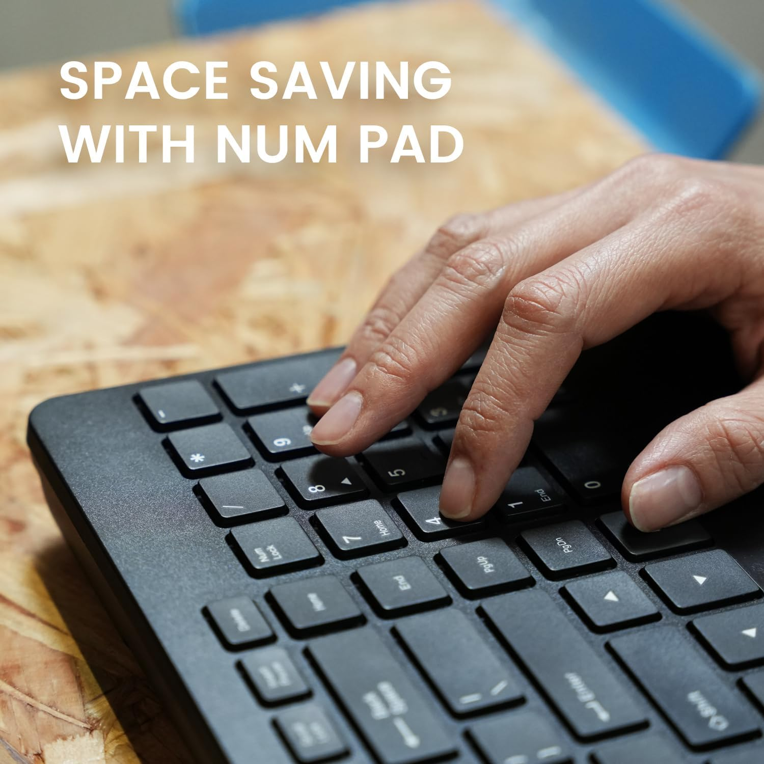 Perixx PERIBOARD-538 US, Wired Compact USB Keyboard with Trackball - X Type Scissor Keys - 15.63X7.8X1.46 Inches (397X198X37Mm) - Build-In 2 USB Hubs and Number Pad - Black image number 3