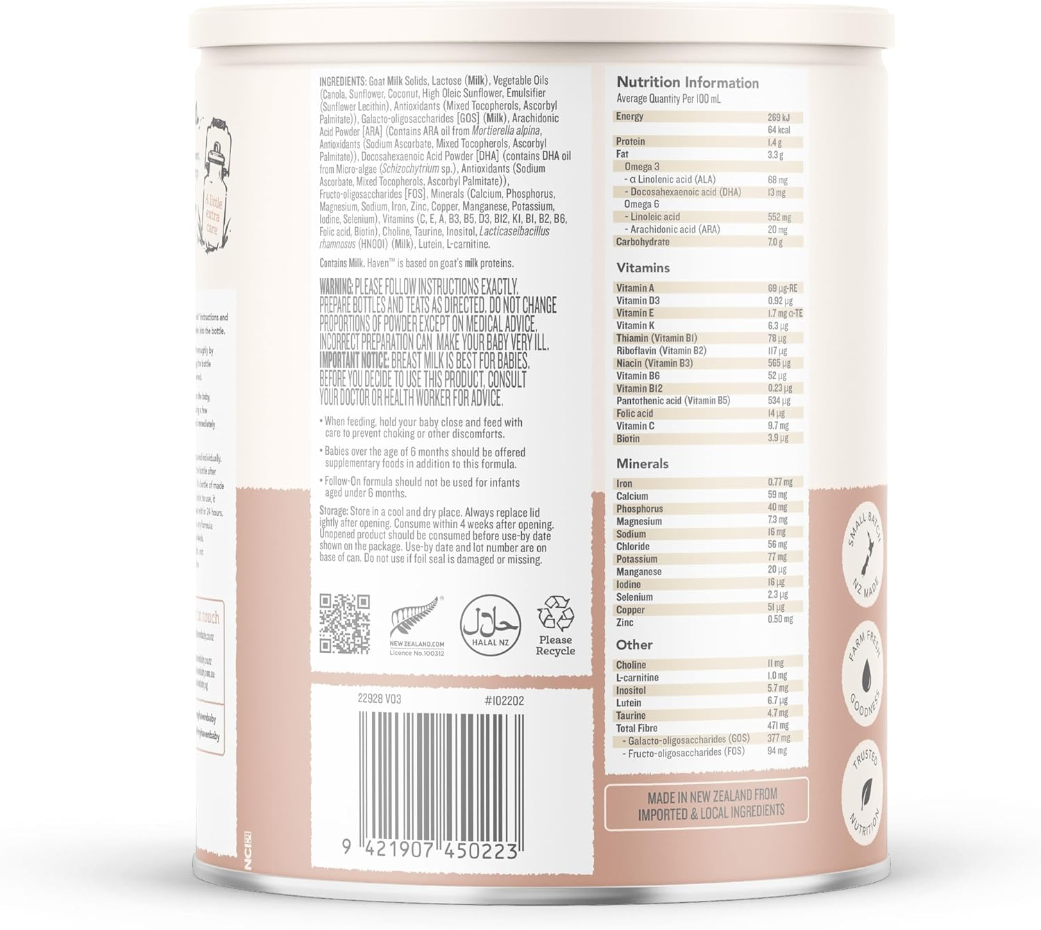 Haven Goat Follow-On Formula, Stage 2 (6&ndash;12 Months), Gentle New Zealand Grass-Fed Goat&rsquo;S Whole Milk, Naturally A2, with Prebiotics, Probiotics, Palm Oil Free, GMO Free &ndash; 800G