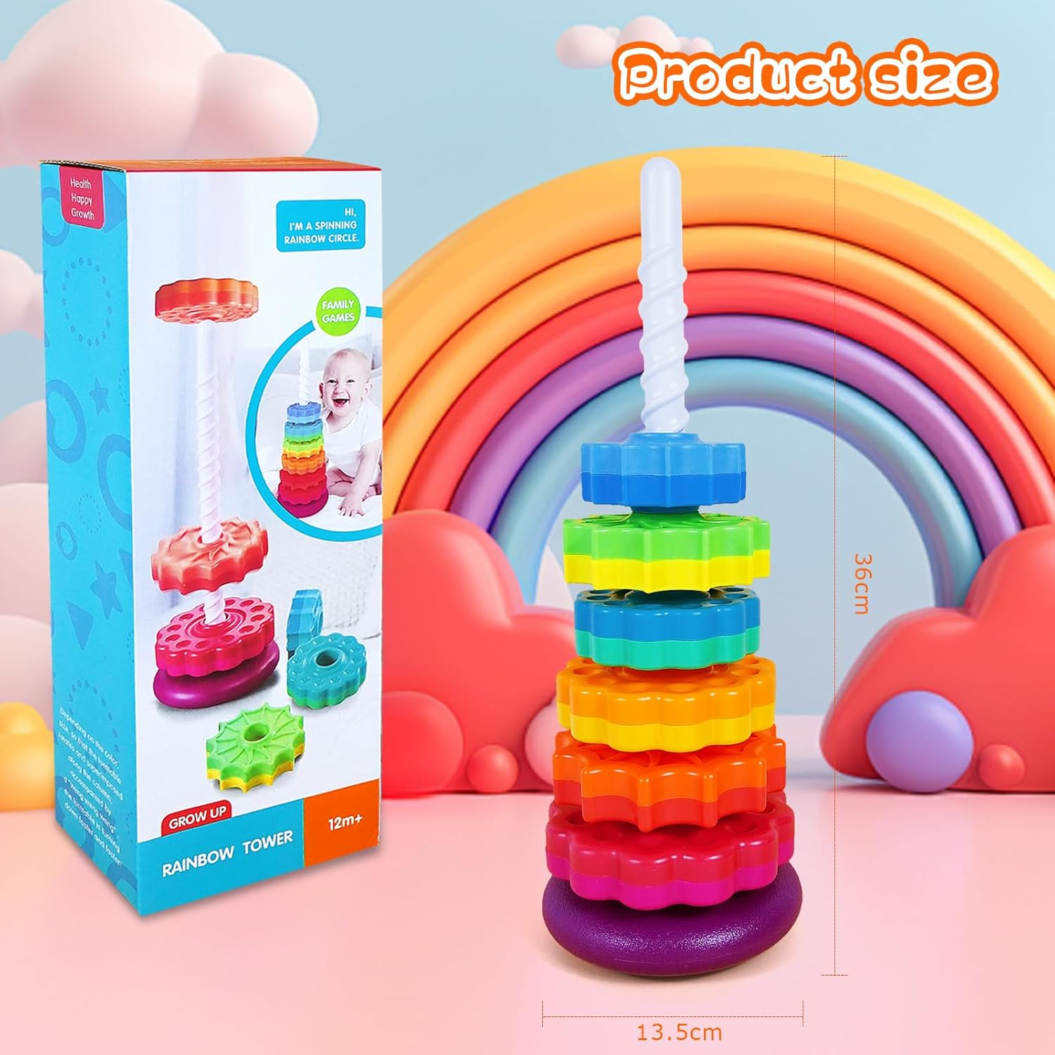 Peeokuo Baby Spin Stack Toy,Premium Stacking Toy for Kids,Baby Spinning Toy,Stacking Toy for Babies and Toddlers,Educational Toddler Learning Toys,Autism Spin Stack Toys,Rainbow Spinning Wheel Toys image number 2
