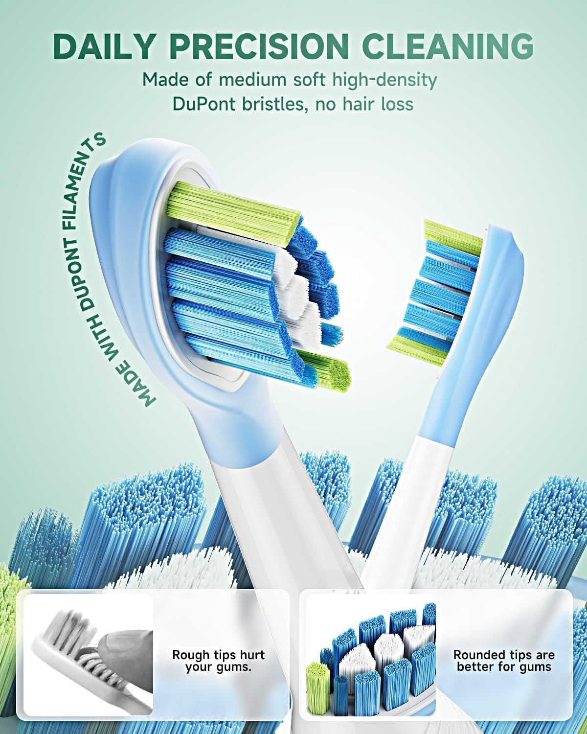 Silicone Wrapped Toothbrush Heads Compatible with Philips Sonicare C3 C2 G3 A3 W2 Replacement Heads, 10 Pack Brush Heads Compatible with Philips Sonicare Snap-On Toothbrush Handles, White image number 4