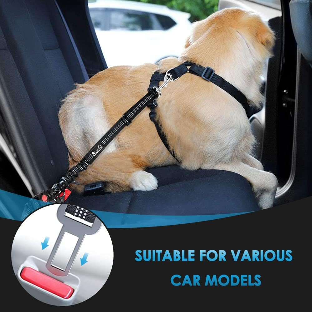 Slowton 2 in 1 Dog Seatbelts for Cars, 2 Pack Pet Car Seat Belt Headrest Restraint Puppy Safety Adjustable Dog Car with Anti-Shock Elastic Bungee Buffer for Vehicles(Black, 2 Pack) image number 3