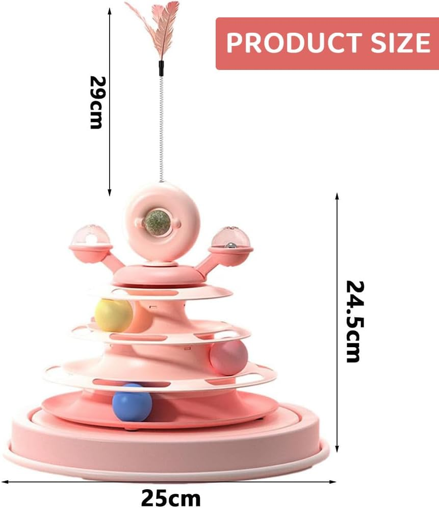 HYAVIA 4-Level Ball Track Cat Toy, 360&deg; Rotating Windmill Design with Feathers & Catnip, Interactive Indoor Cat Activity Toy for Play and Exercise image number 4