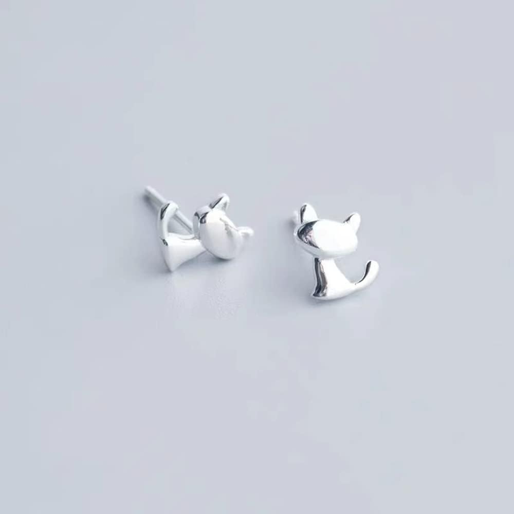 Cute Cat Stud Earrings S925 Sterling Silver Minimalist Lovely Pet Animal Tiny Cartilage Earring Ear Studs Piercing Hypoallergenic Jewelry Gifts for Women Girls
