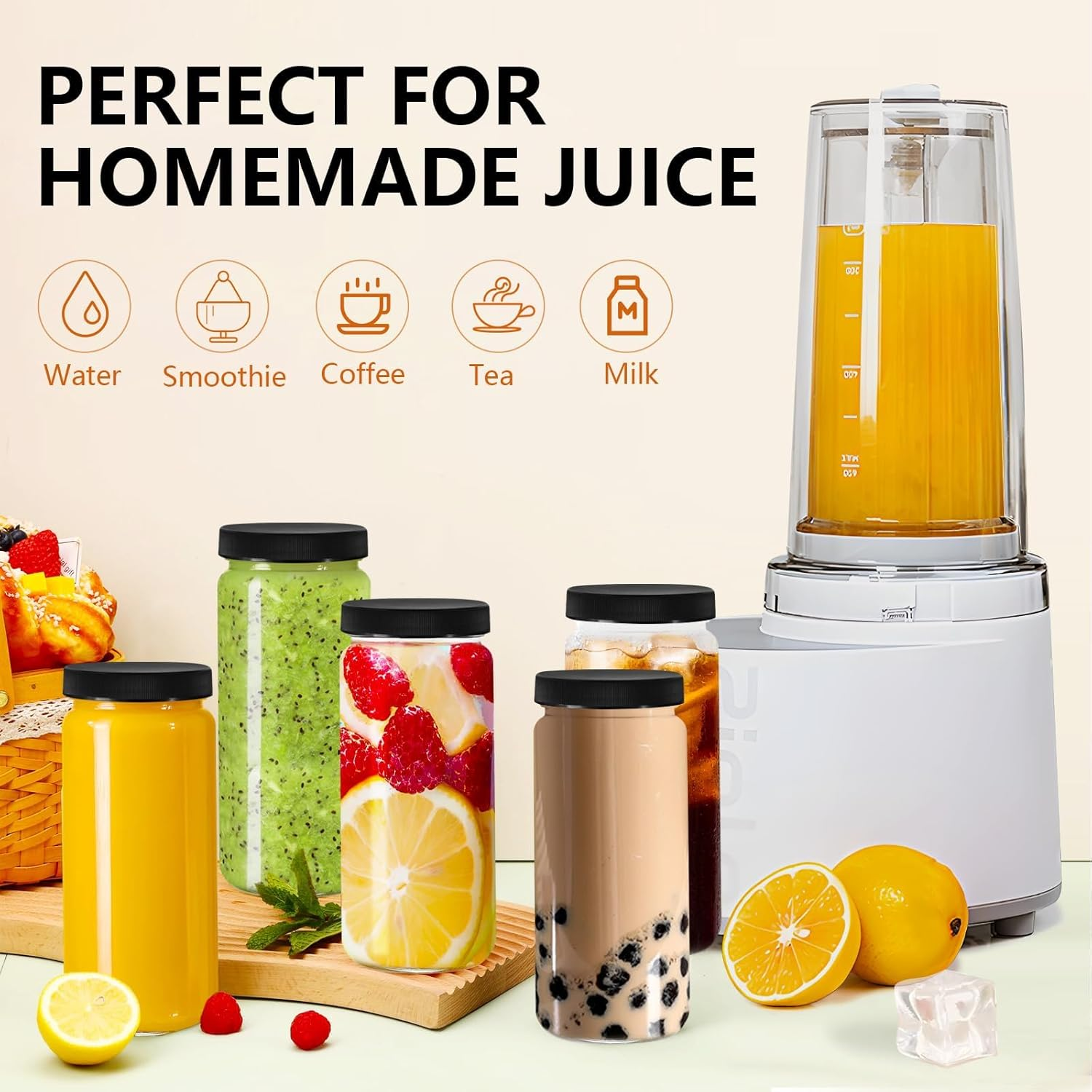 8 Pack Glass Juice Bottles, 16Oz Glass Bottles with Lids and Straws, 500Ml Smoothie Bottle, Reusable Drinking Jars Glasses for Water Milk Beverage Juice Container for Fridge Office Ggm image number 6