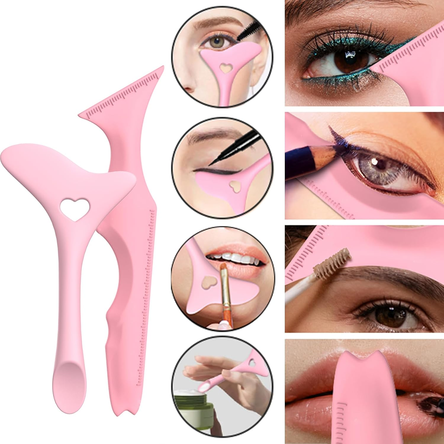 2PCS Silicone Eyeliner Tool and Eye Makeup Aid Set, Precision Eyeliner Guide with Measurement Markings and Sharp Angled Tip, Mascara Protection Shield, Eyeliner Application Helper, Lipstick Shaping - 3Pcs image number 4