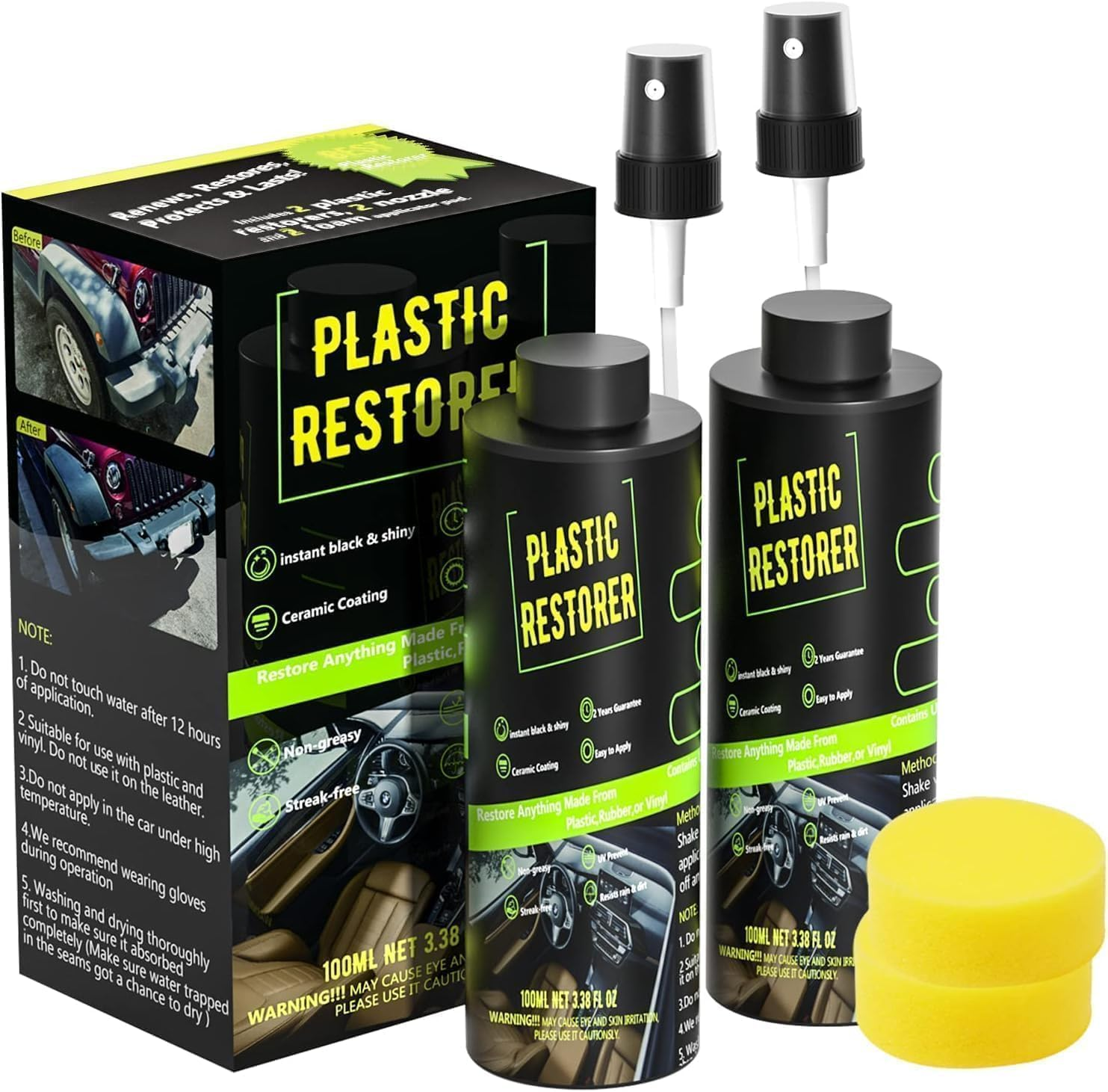 Car Trim Restorer，Plastic Restorer for Cars，Plastic Restorer & Hydrophobic Trim Coating | Long-Lasting Trim Coating Resists Water, UV & Dirt - 2Pcs image number 3