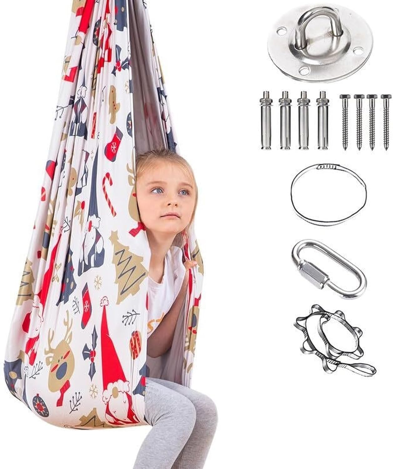 Indoor Sensory Therapy Compression Swing for Children and Adults, Hardware Included, Cotton Therapy Swing and Hammock Chair for Sensory Integration, Sensory Toys for Autism Kids(Blue)