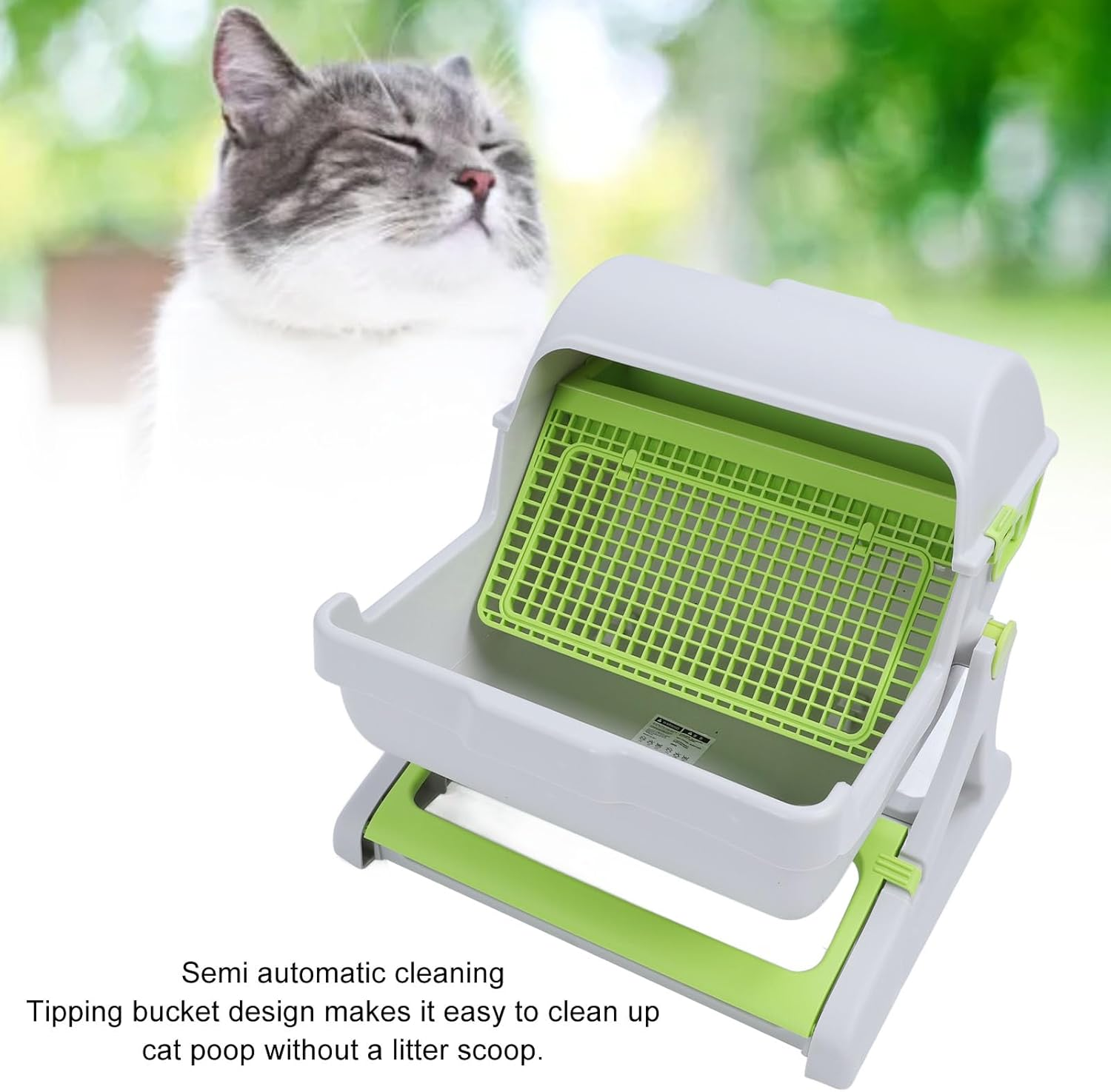 Bewinner Self Cleaning Cat Litter Box Enclosure Semi Automatic, PP Plastic Easy Assembly Tipping Bucket Style Large Kitty Litter Box for Indoor Cats image number 1